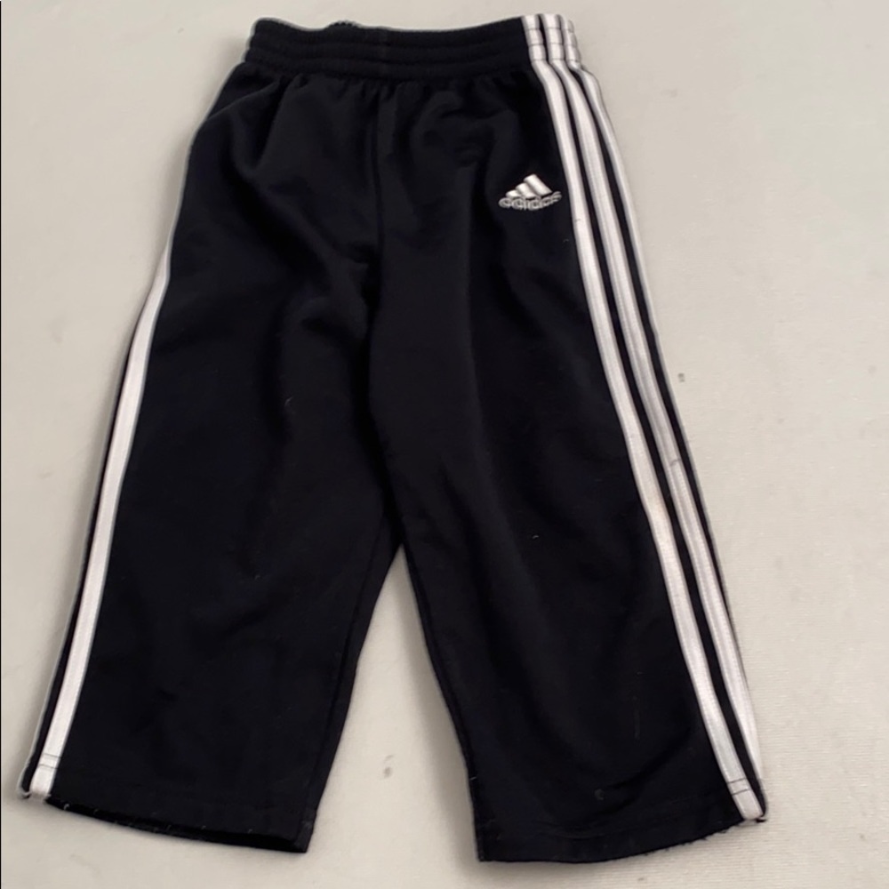 Adidas black and signature white strip track pants 18 mo